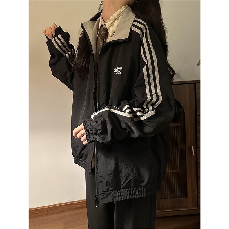 美式复古棒球服外套春秋款时尚小众宽松百搭双面穿薄款情侣款夹克,男装夹克,星座516A