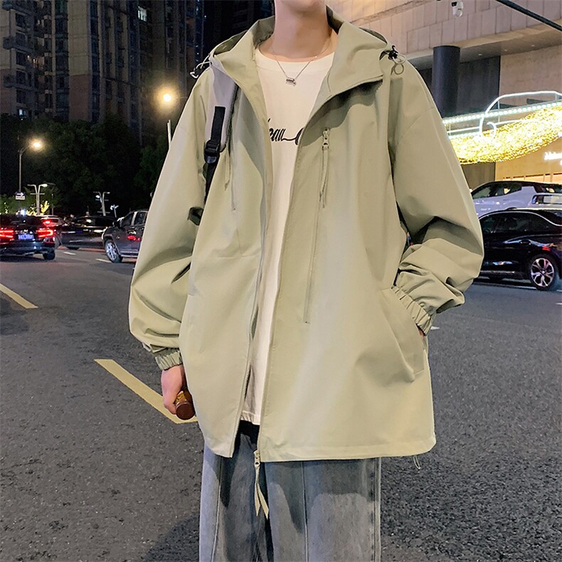 港风新款外景二开宽松夹克男纯色冲锋衣连帽外套MYJ24-7834-P68,男装夹克,星座717