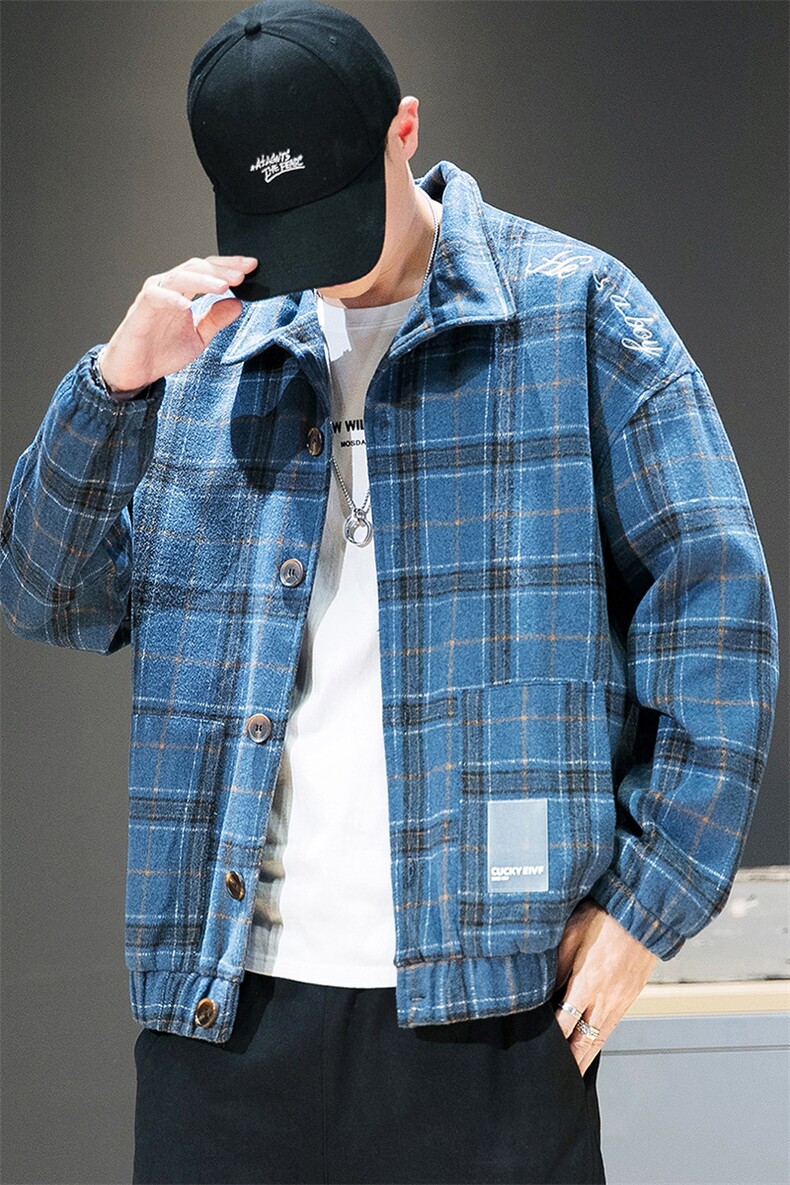 春秋季男士呢子外套男新款韩版潮流格子夹克DS861T,男装夹克,电商A102