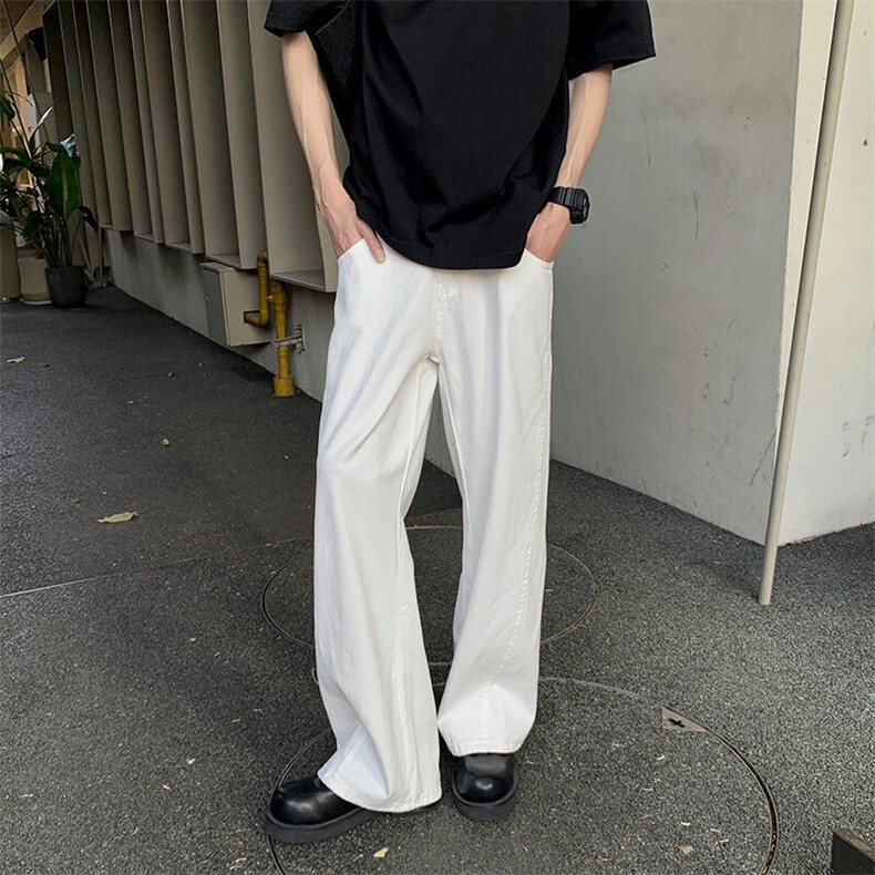 现货库存足白色阔腿裤全棉宽松直筒休闲裤牛仔裤子男3028/P49,男装牛仔裤,星座902A