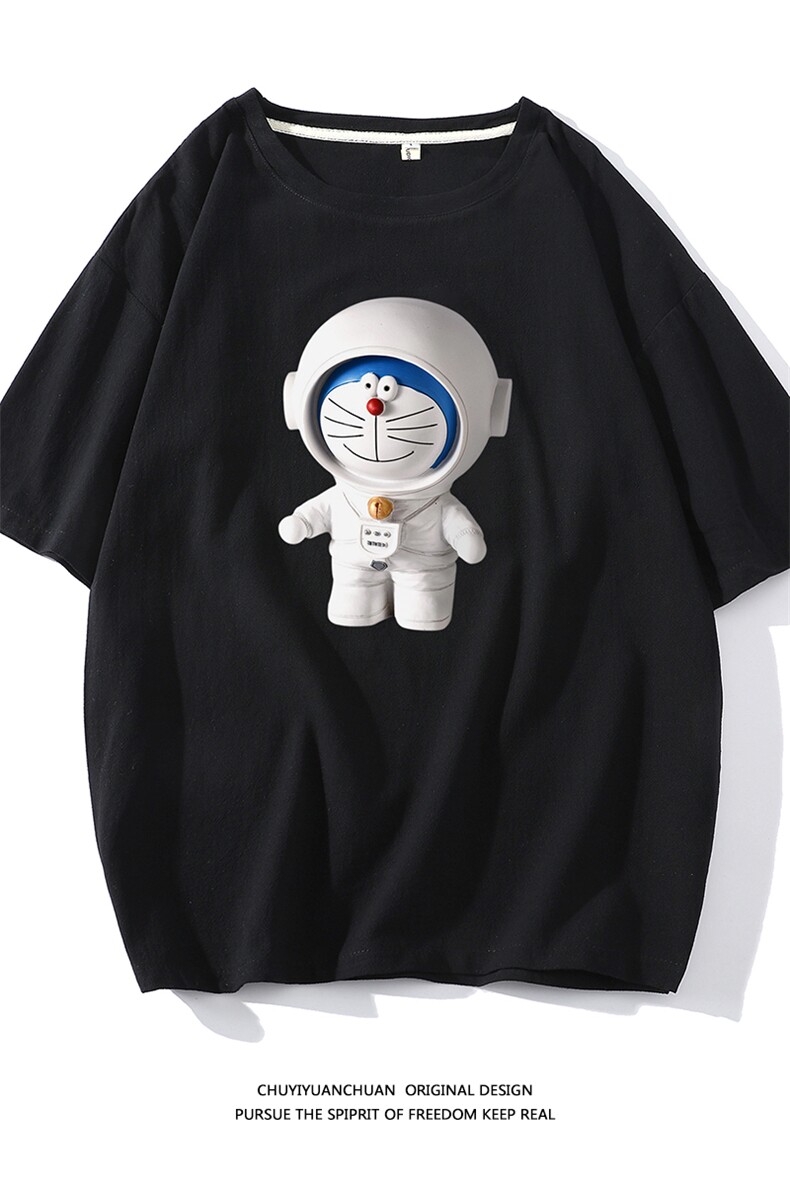 NASA叮当猫亚麻短袖t恤男大码五分袖宽松七分袖白底YT26233-P30,男装T恤,电商A040A