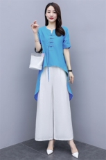 民族风棉麻套装女夏装2023新款复古中国风妈妈装垂感阔腿裤两件套，女装套装/套裙，艾仟回(原伊仟回)