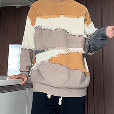 M8165/P75秋冬新款韩系慵懒风宽松设计感拼色个性针织衫女毛衣，男装针织衫/毛衣，电商A141