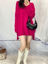 新款洋气花高领休闲宽松时尚百搭慵懒风糖果色针织毛衣裙全羊，女装针织衫/毛衣，纳影