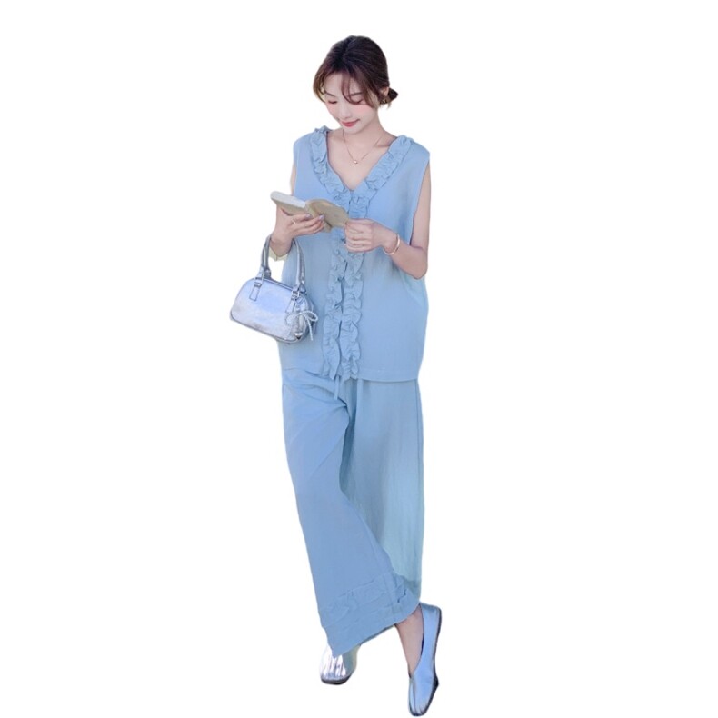 休闲外穿时尚套装时尚阔腿裤夏季气质套装睡衣宽松蕾丝复古减龄,女装套装/套裙,2C205