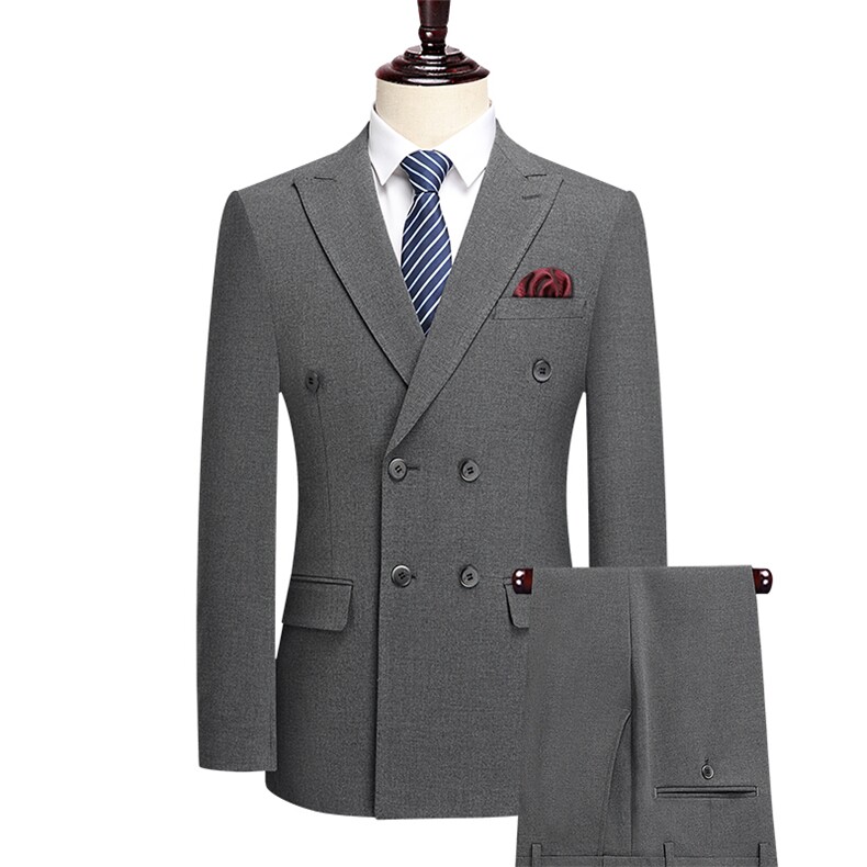 高品质双排扣微弹三件套，胸花需另配，男装西服套装，电商D210