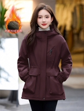 现货2025年冬季连帽加绒加厚女派克服冲锋衣，女装派克服，木橙西子