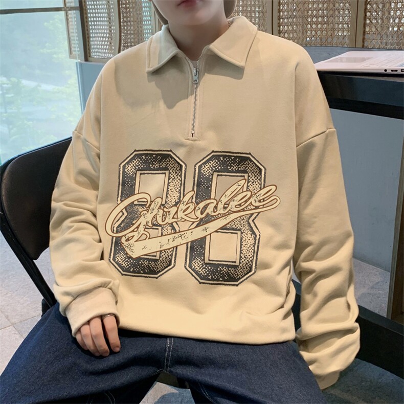美式POLO衫翻领卫衣男春秋潮牌宽松情侣装外套WY015-P40,男装卫衣,星座308B-1