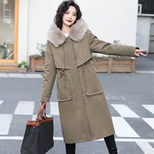 2022冬季新款时尚舒适保暖收腰显瘦气质大毛领连帽派克服,女装棉衣/棉服,时尚俏佳人