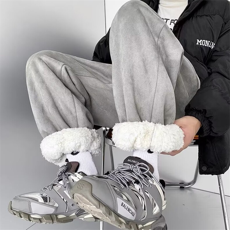 羊羔毛滑雪裤子男冬季加绒加厚东北外穿棉裤秋冬潮流鹿皮绒休闲裤,男装棉裤,星座506A