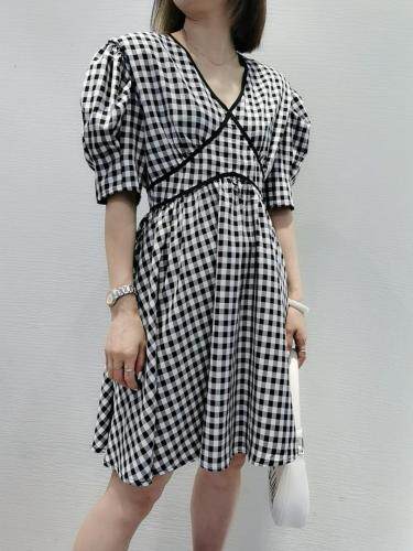 欧版千鸟格连衣裙，女装连衣裙，唯她