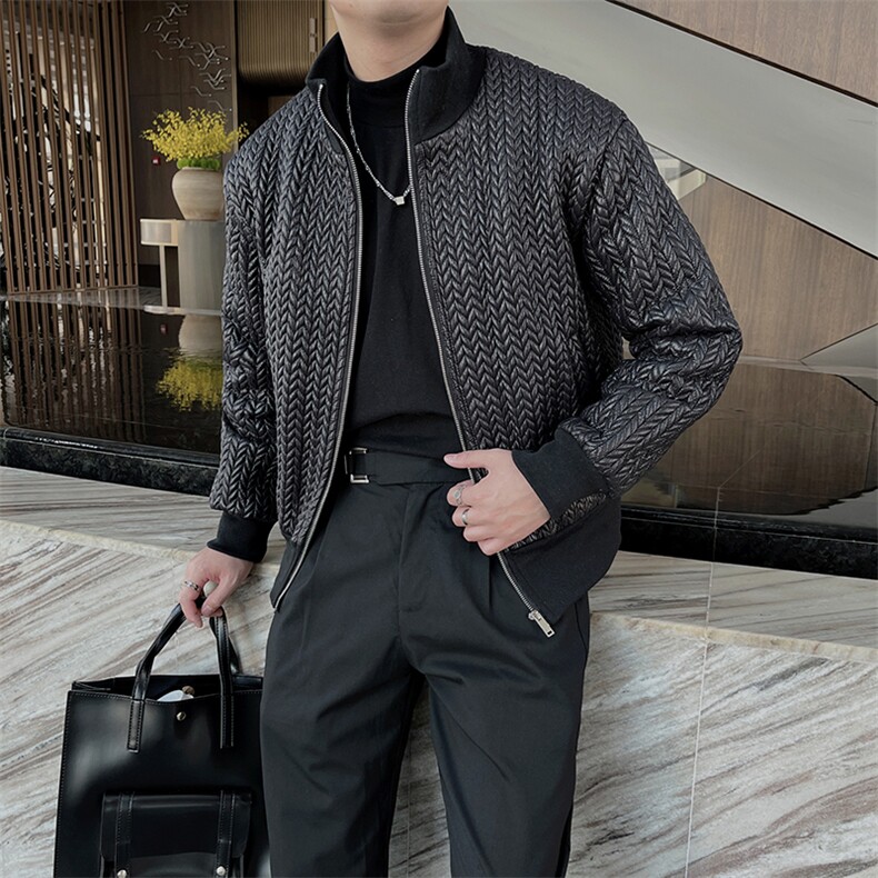 冬季时尚潮流压皱棉衣男韩版立领加厚棉服外套短款M105-P150控180图片