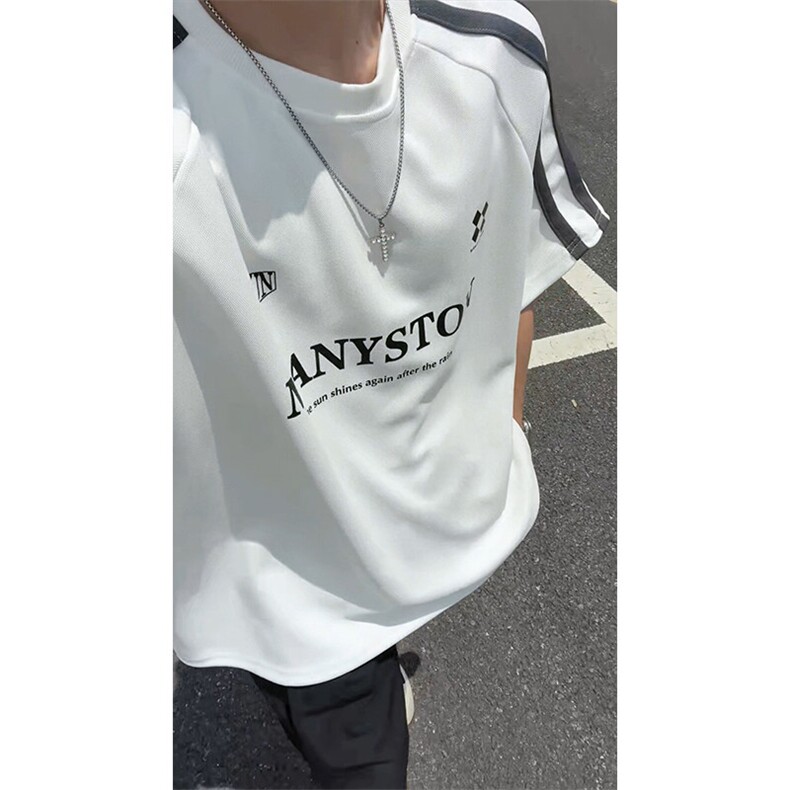美式复古重磅撞色拼接T恤短袖男夏季印花插肩袖T3674-特价P35,男装T恤,电商A007