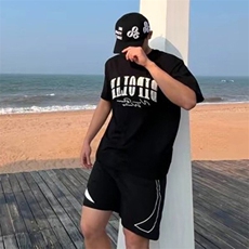 万针全刺绣工艺抖音得物高品质260克重磅纯棉双纱美式高街短袖T恤，男装T恤，电商A486-1