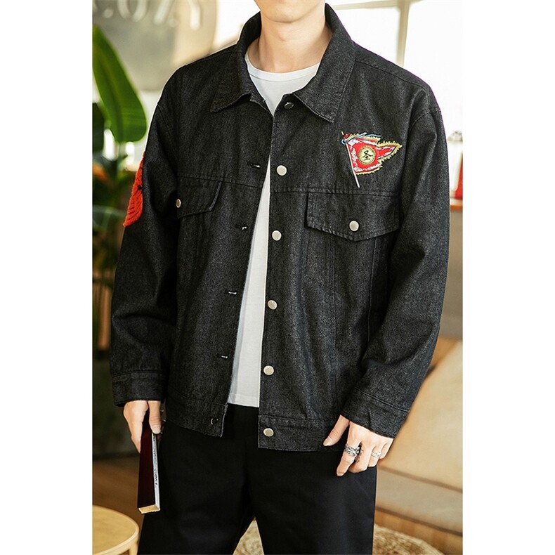 秋装大码风牛仔夹克重工刺绣潮男女外套上衣JK19/P150,男装工装外套,钱塘713