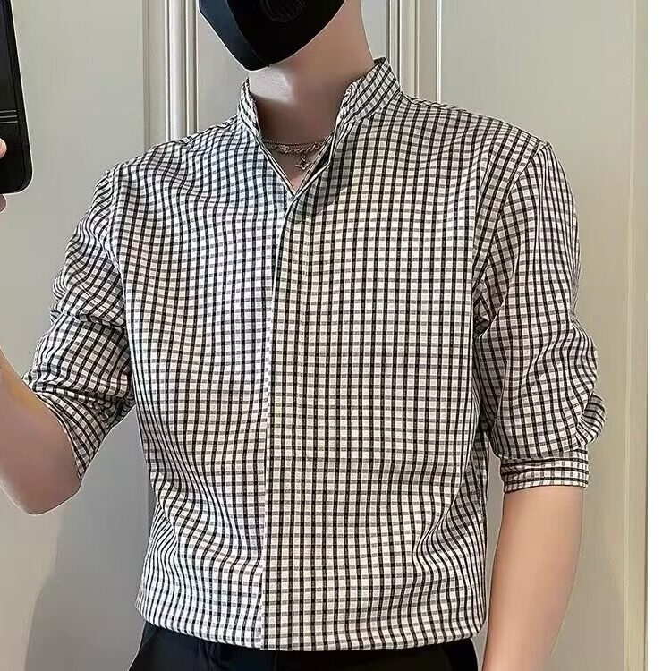 T136新款男士格子长袖衬衫宽松休闲青年衬衣男装潮流外套,男装衬衫,星座308A-1（原309B-1）