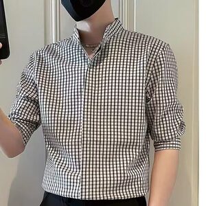 T136新款男士格子长袖衬衫宽松休闲青年衬衣男装潮流外套图片