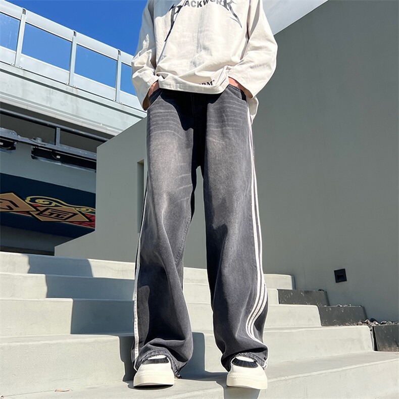 美潮巴黎三条杠神裤水洗做旧宽松男女同款XZ603-K731-P60控78,男装牛仔裤,星座603