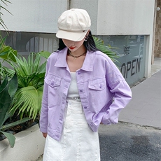 紫色牛仔外套女小个子2024春季韩版新款百搭宽松短款长袖上衣潮，女装短外套，MQ