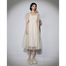 decplace/小众设计法式方领粉色露背温柔颗粒，其它，dec place