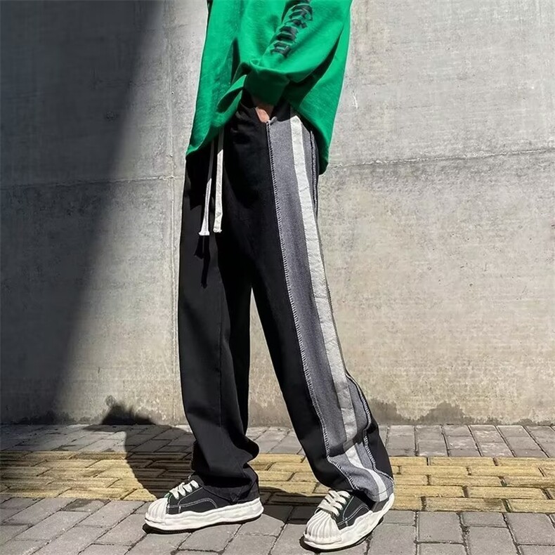 牛仔裤男韩版潮流拼色高街2023春夏季新款ins宽松直筒裤RK125-P43,男装牛仔裤,星座412-2
