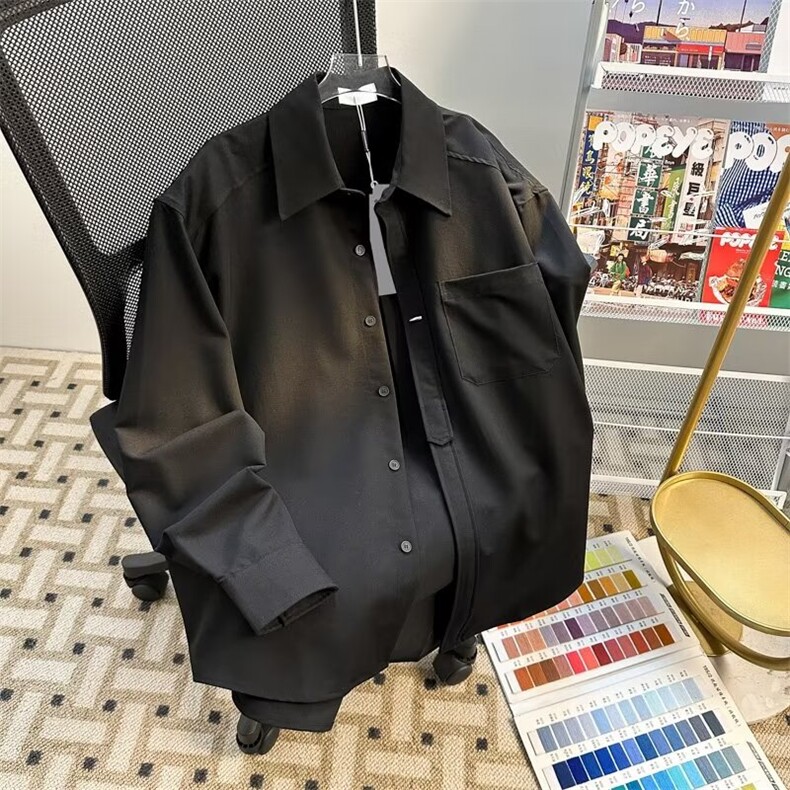 高品质夏款男长袖衬衫内扣金属装饰宽松长袖衬衣CS168P40,男装衬衫,星座1013-1