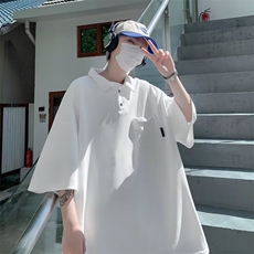 复古港风潮流POLO衫男韩版宽松翻领纯色短袖T恤五分袖T1310-P32，男装Polo衫，星座512-2