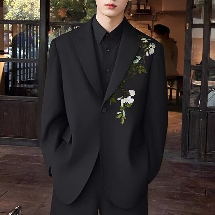 秋季新中式重工刺绣玉兰花中山装西服外套男痞帅西服潮W6816-P59,男装西服,星座412-3