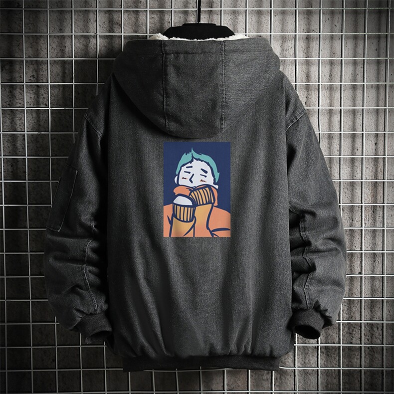NM53042-P140 牛仔外套男大码加厚加绒棉衣男羊羔毛棉服男图片