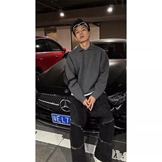潮牌慵懒风针织衫男秋美式百搭翻领情侣毛衣cleanfit线衣外套，男装针织衫/毛衣，星座506A