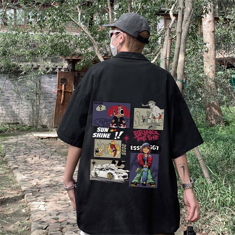 DSA028-MDS2325夏季新款港风百搭潮流印花短袖衬衫男,男装T恤,电商A028