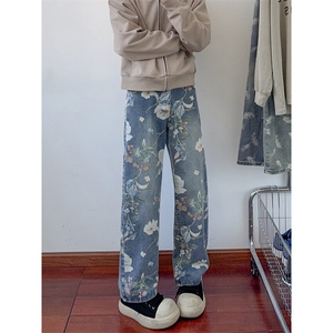 B221 美式ins高街小众印花宽松直筒牛仔裤 LK25430-特P50控88图片