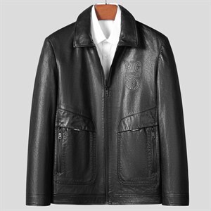 Z6616男士2023秋冬新款绵羊皮油蜡皮衣男翻领皮夹克P750图片