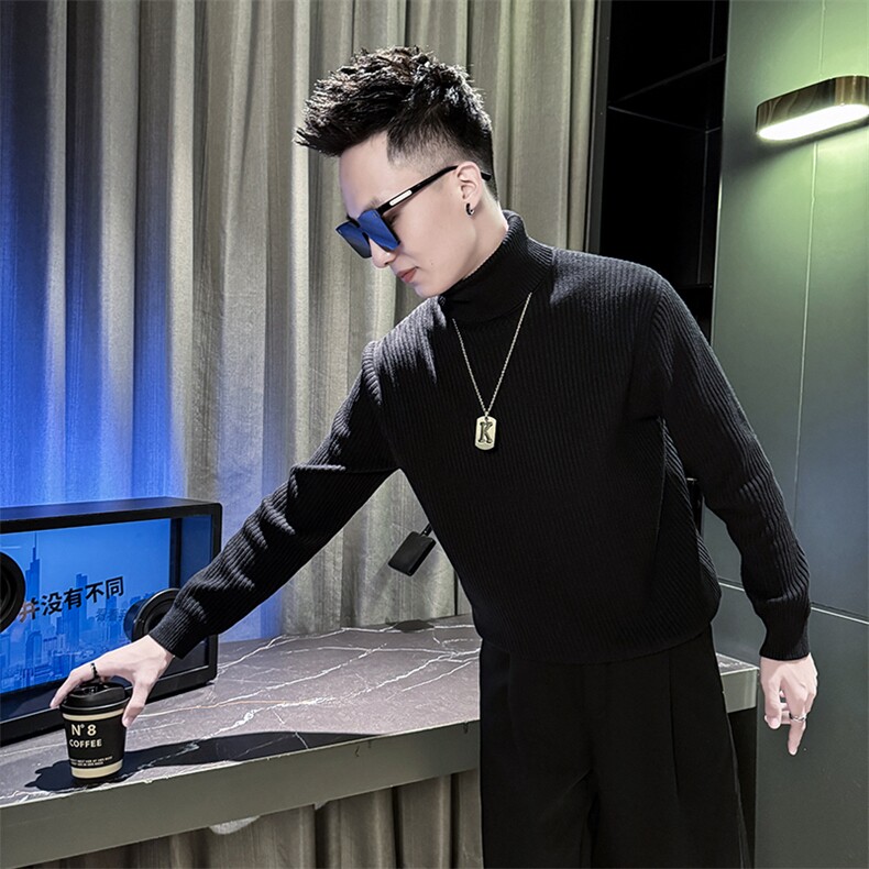 冬季新款男士高领毛衣坑条螺纹韩版百搭显瘦打底衫A368-W6006-P68,男装T恤,电商A368