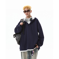 8XL-M叠穿假两件卫衣重磅连帽V领拼接套头衫宽松大码外套WY006P65，男装卫衣，电商B312