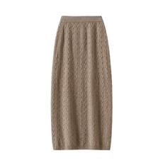 源自内蒙小山羊绒跤花半身裙高腰显瘦针织包臀裙w591，女装半身裙，兴泰羊绒