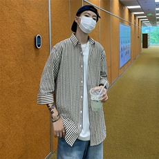 条纹衬衫男韩版潮流短袖帅文艺2023夏季新款ins宽松外套CY320-P46，男装衬衫，星座412-3