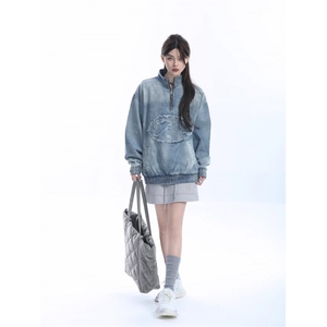 WE1864-P68牛仔外套女秋季新款半拉链夹克chic情侣卫衣