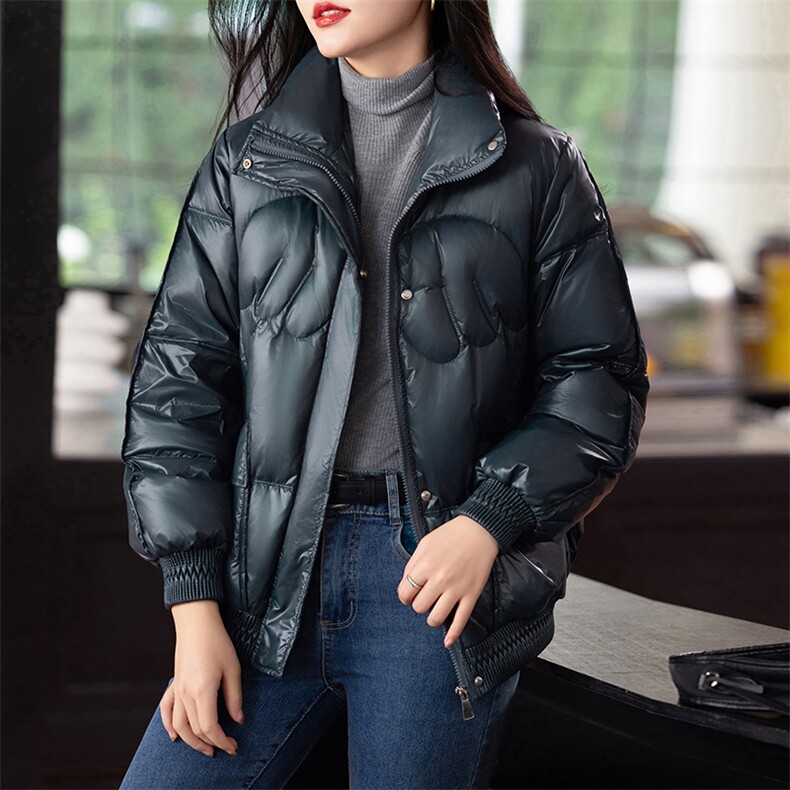 时尚洋气立领保暖羽绒服女2024冬季新款宽松小个子短款白鸭绒外套,女装羽绒服,婷思杰（原婷想服饰）