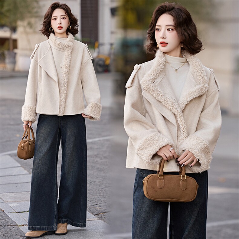 2025冬装新款简约时尚手工缝制羊毛大衣，女装毛呢外套，魅丽静蓝