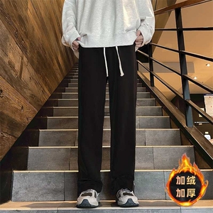 重磅拉链开叉卫裤男秋冬加绒垂感运动休闲裤潮牌ins直筒情侣裤子图片