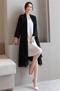 无袖吊带连衣裙新款夏季宽松显瘦长款气质雪纺防晒衣外披吊带裙子，女装职业装，秀美人生