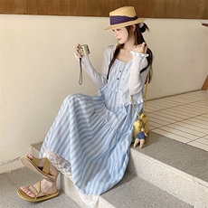 【出货中】25夏季兰色竖条纹度假风两件套L602-P165-K228，女装连衣裙，2C317