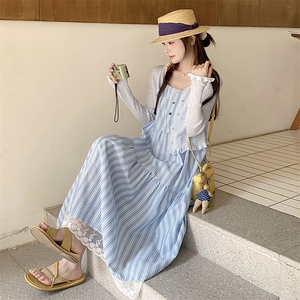 【出货中】25夏季兰色竖条纹度假风两件套L602-P165-K228图片
