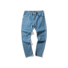 新款破洞九分裤男士牛仔裤修身韩版潮流小脚港风9分裤子N201，男装牛仔裤，电商A318