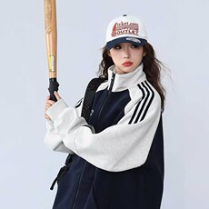 美式三条杠运动卫衣男秋冬季潮牌撞色外套复古开衫棒球服上衣，女装短外套，星座1210-1
