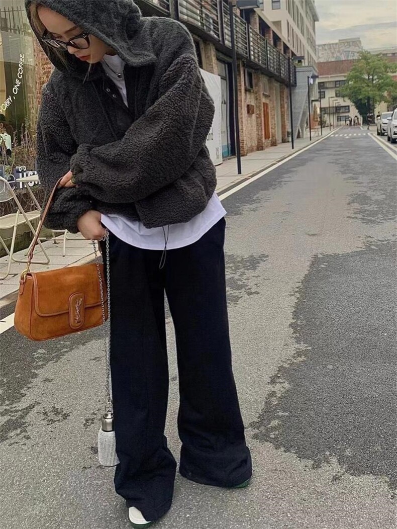 冬季新款重工针织拼羊羔毛套头帽衫，其它，AT(2F)