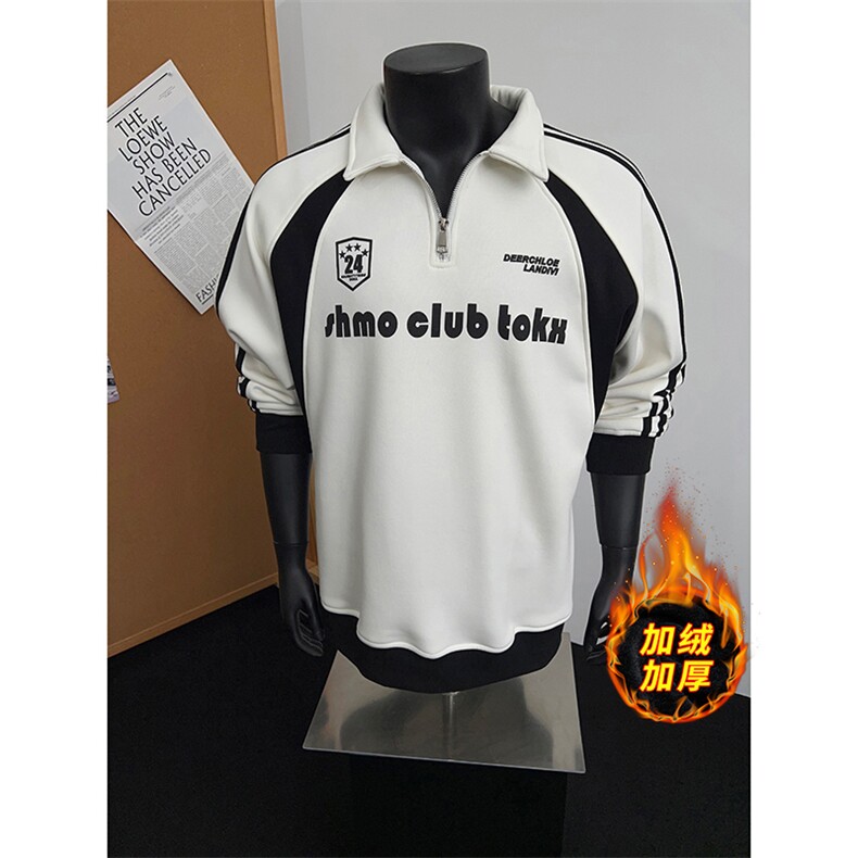 405A高街美式加绒加厚半拉链设计印花polo卫衣WY25308-P65控98，男装卫衣，星座405A