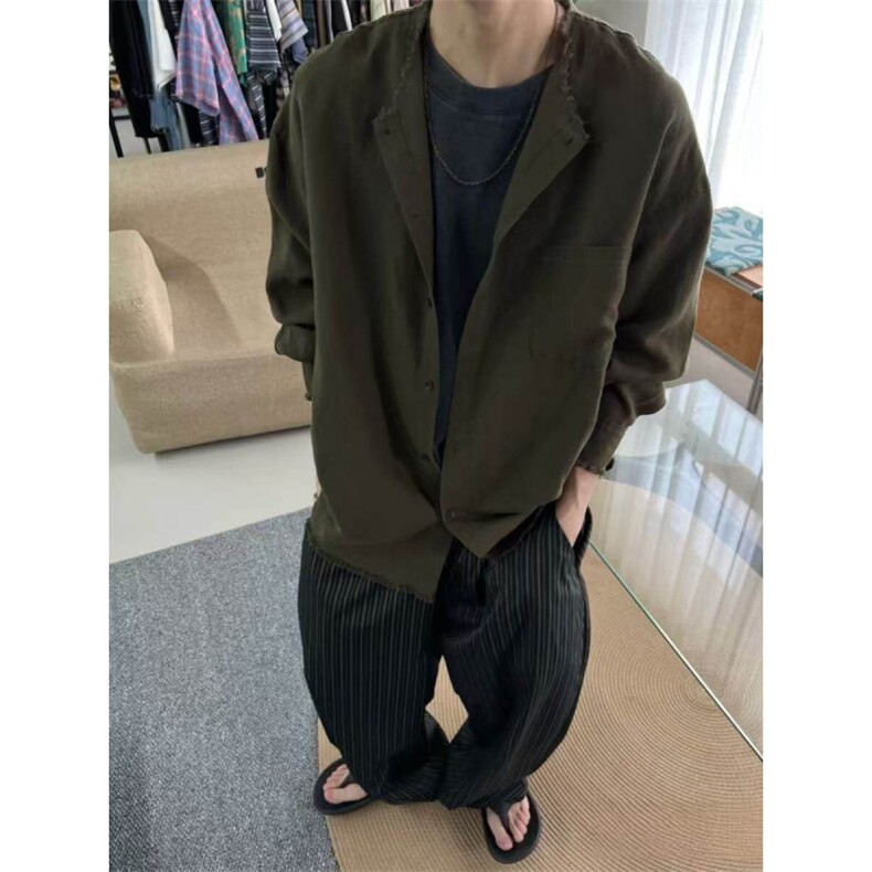 已下单~天丝亚麻薄款透气冰凉毛边设计感长袖衬衫C2513批48,男装衬衫,星座1004-6