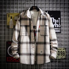 2021秋季新日系网格风大码男宽松工装休闲翻领格子衬衫C3051-P40，男装衬衫，电商A001